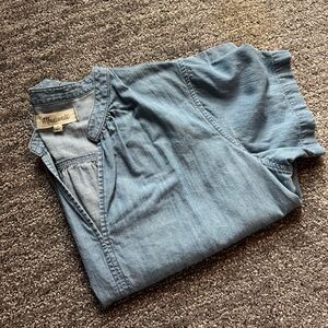 Madewell Chambray Top Sz M Hadley Wash Oversized Boho Cropped Minimal Comfy